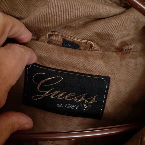 Guess coat tan brown utility anorak fall winter jacket l cotton canvas parka - Picture 8 of 15